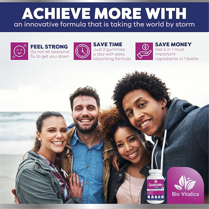 Quercetin Gummies by BioVitalica - Quercetin with Bromelain Vitamin C and Zinc & Elderberry + Vitamin D3-5 in 1 Immune Support - Zinc Quercetin 750 mg for Kids and Adult (6, Quercetin)
