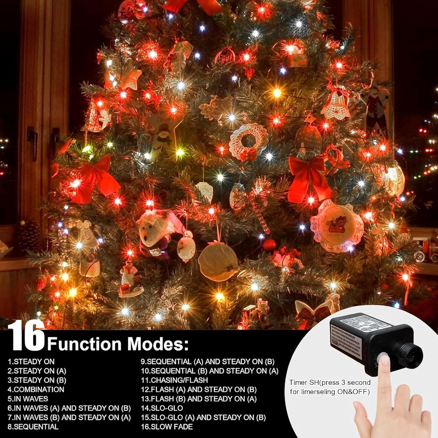 LAMPHOME 66ft Christmas Decorative Mini Lights, 200 LED Transparent Wire Fairy Starry String Lights Plug in, 12 Lighting Modes for Outdoor Xmas Tree Wedding Party Decoration (White and Multicolor)