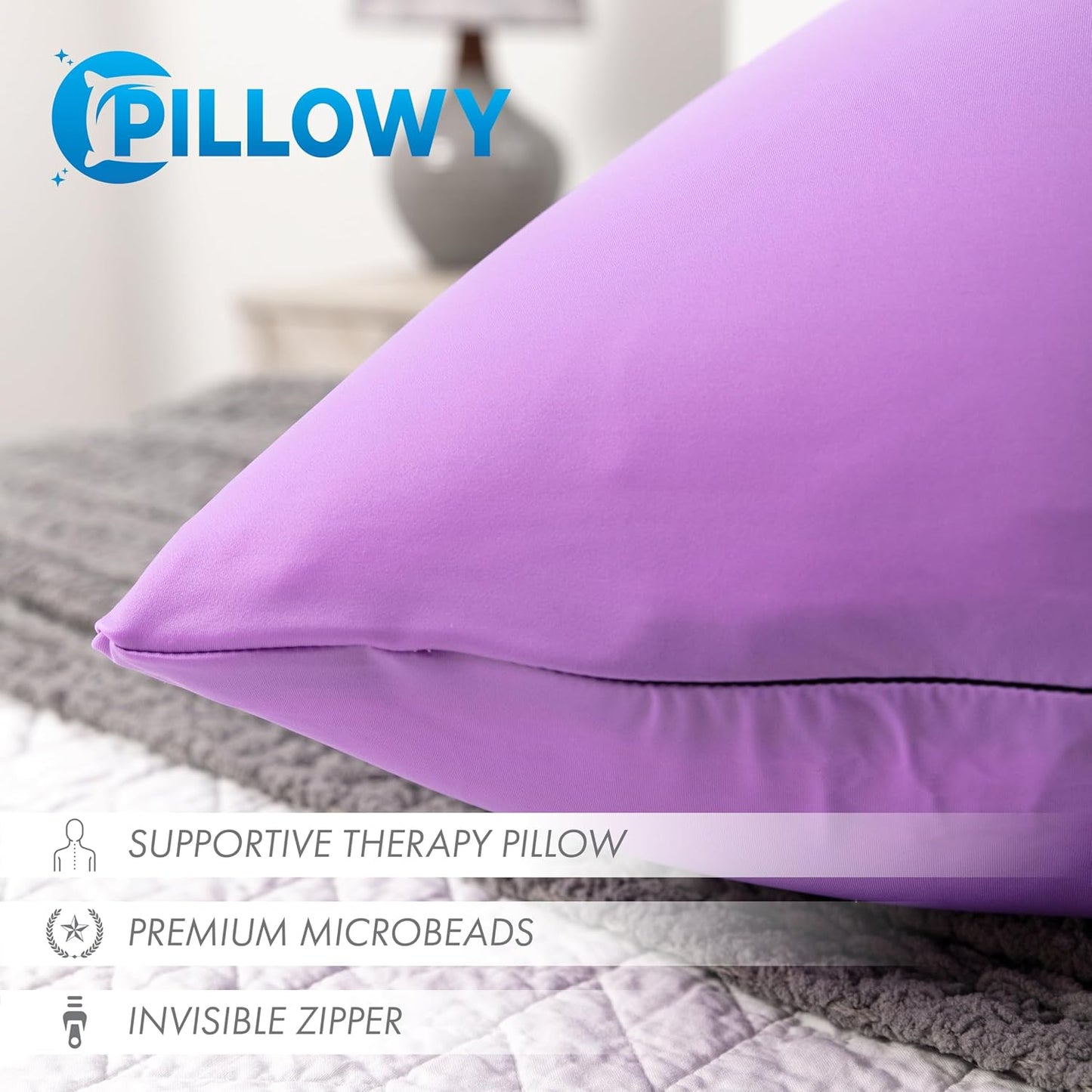 PILLOWY 12" x 20" Throw Pillow - Purple: 1 PCS Luxurious Premium Microbead Pillow with 85/15 Nylon/Spandex Fabric. Forever Fluffy, Outstanding Beauty & Support. Silky, Soft & Beyond Comfortable