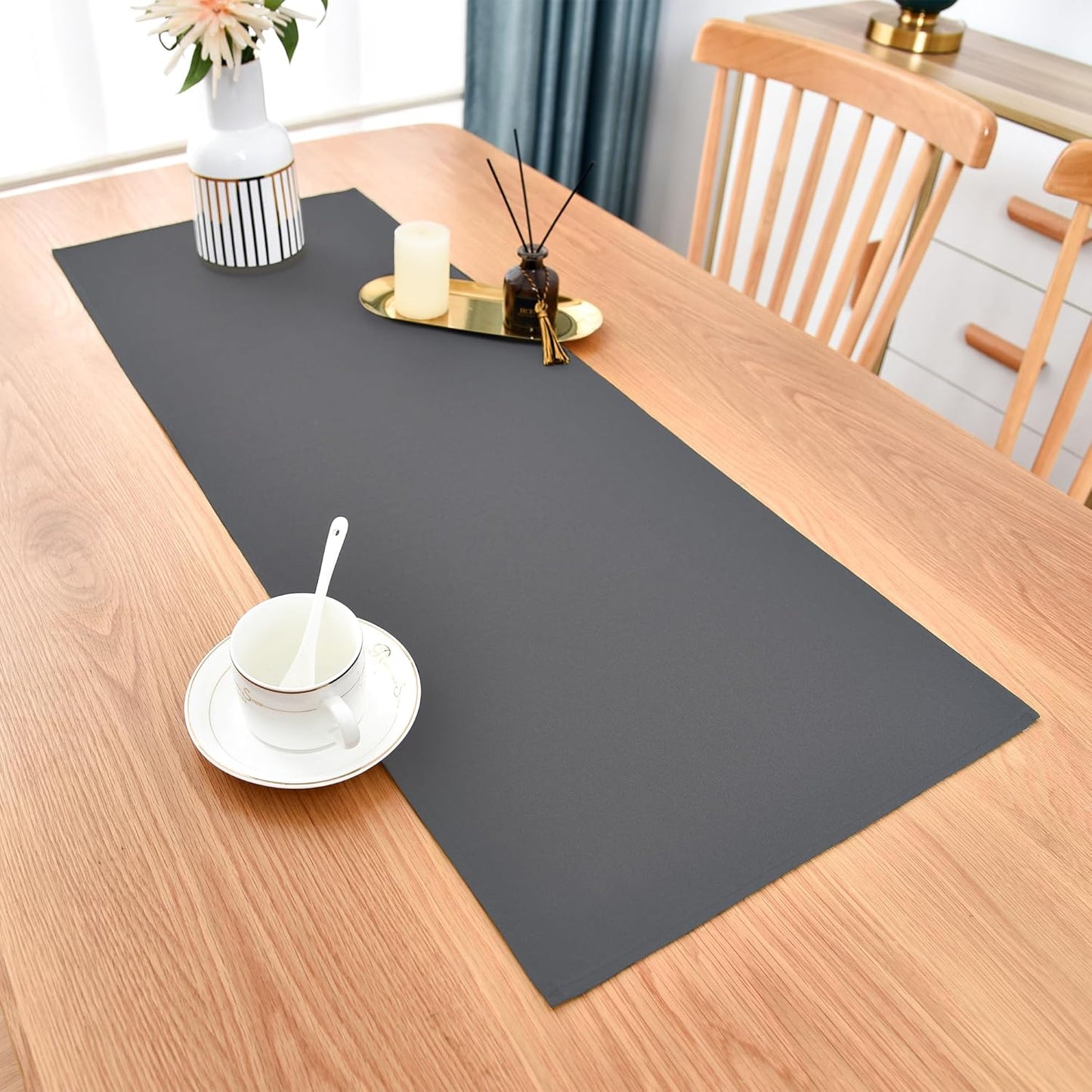 Farmhouse Grey Table Runner Small Short Table Runners 36 Inches Coffee Table Runner for Dresser Living Room Bedroom Holiday Party Banquet 12X36 Inch