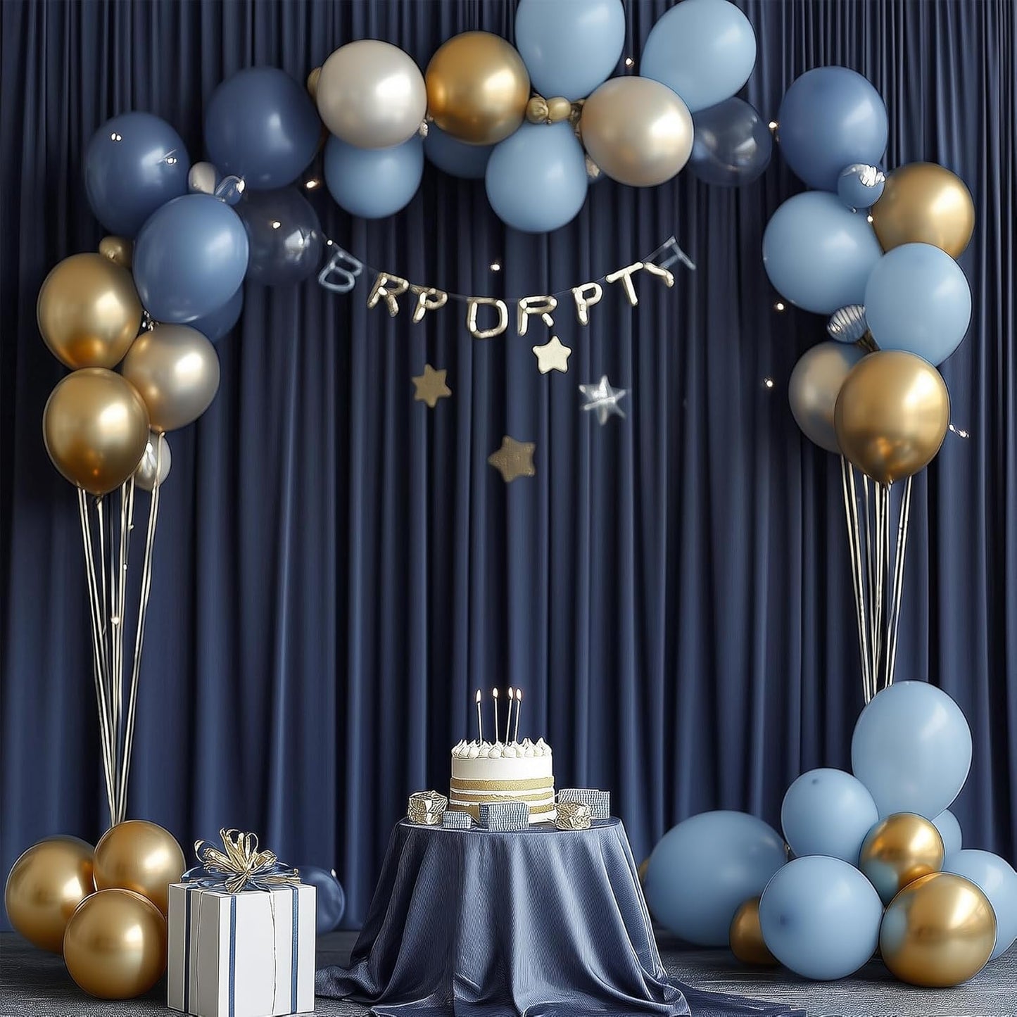 40ftx12ft Wrinkle Free Navy Blue Backdrop Curtain, 8 Panels 12FT Height Navy Blue Wedding Backdrop Drapes, Silky Polyester Back Drop Cloth for Birthday Photography Background Party Backdrop Draping
