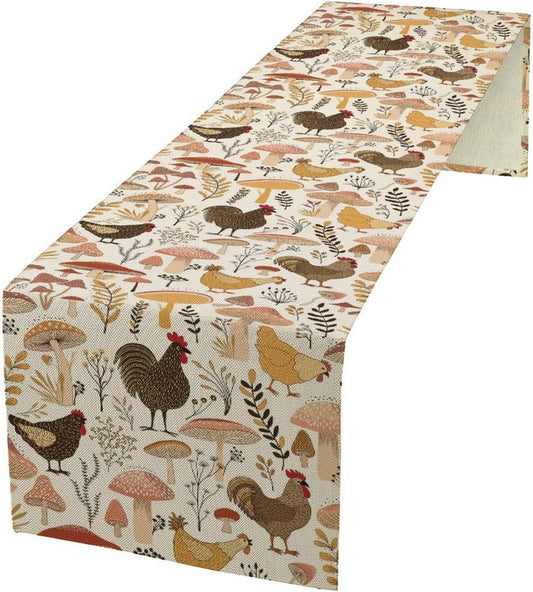Mushroom Table Runner,Retro Natural Plant Famhouse Table Runner for Kitchen Dining Table Home Party Decoration 13x72 Inch