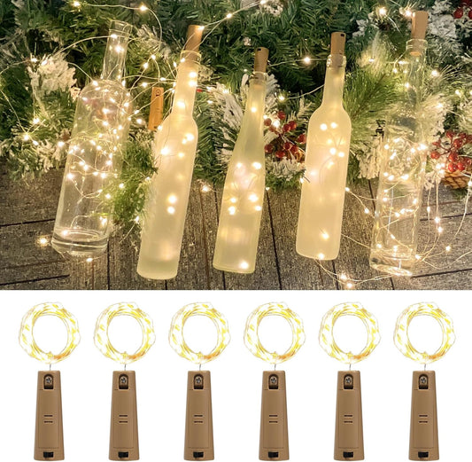 6-Pack LED Bottle Lights with Dual Battery Pack, 6.6ft 20 LEDs, Twice The Runtime, Warm White for Indoor & Outdoor Christmas Décor.(6 Pack, Warm White（Dual Battery Pack）)