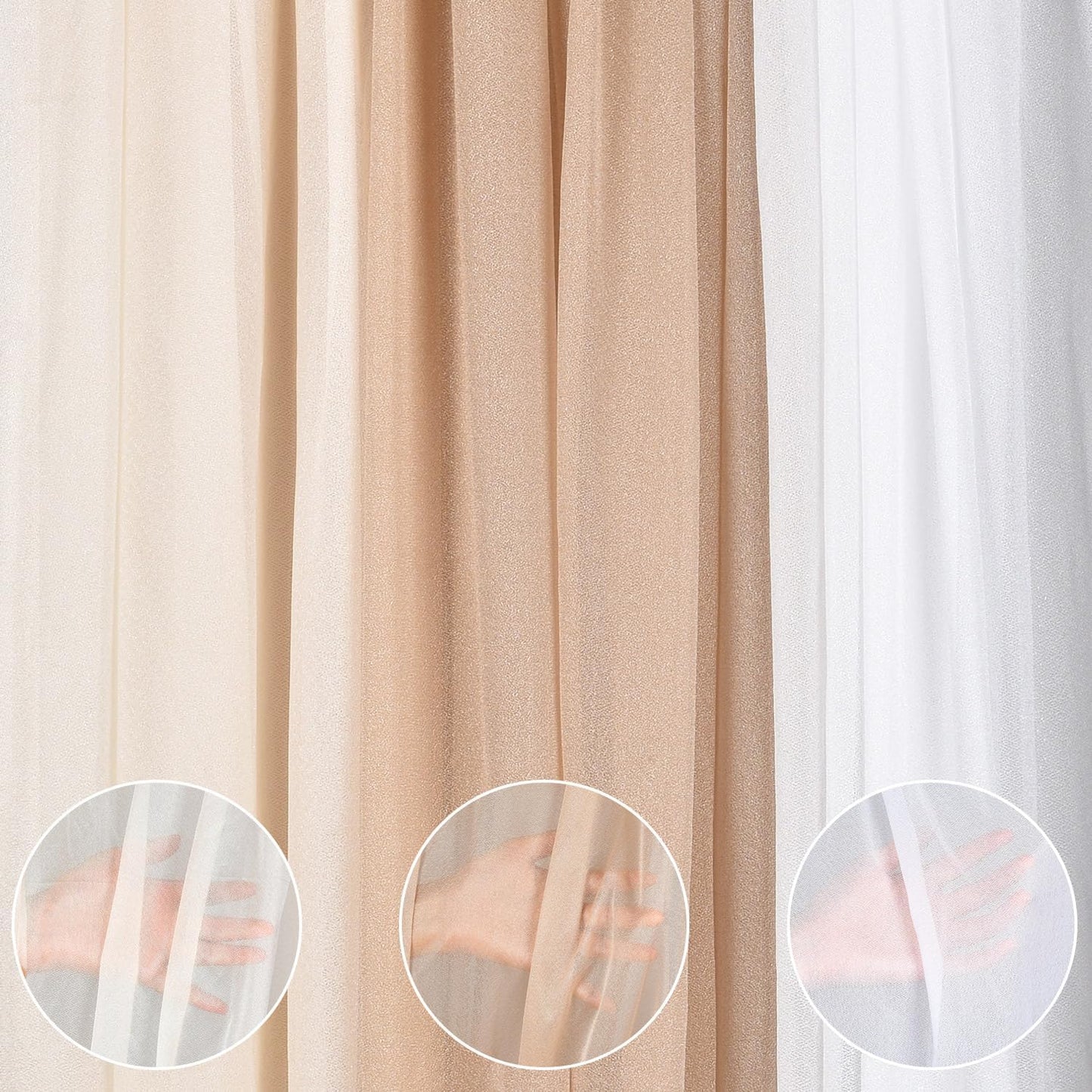 Lvydec 3 Panels Wedding Arch Draping Fabric, 30" x 20ft Mixed Color Chiffon Fabric Drapery Sheer Backdrop Curtain for Wedding Ceremony Party Decoration (Elegant Neutral)