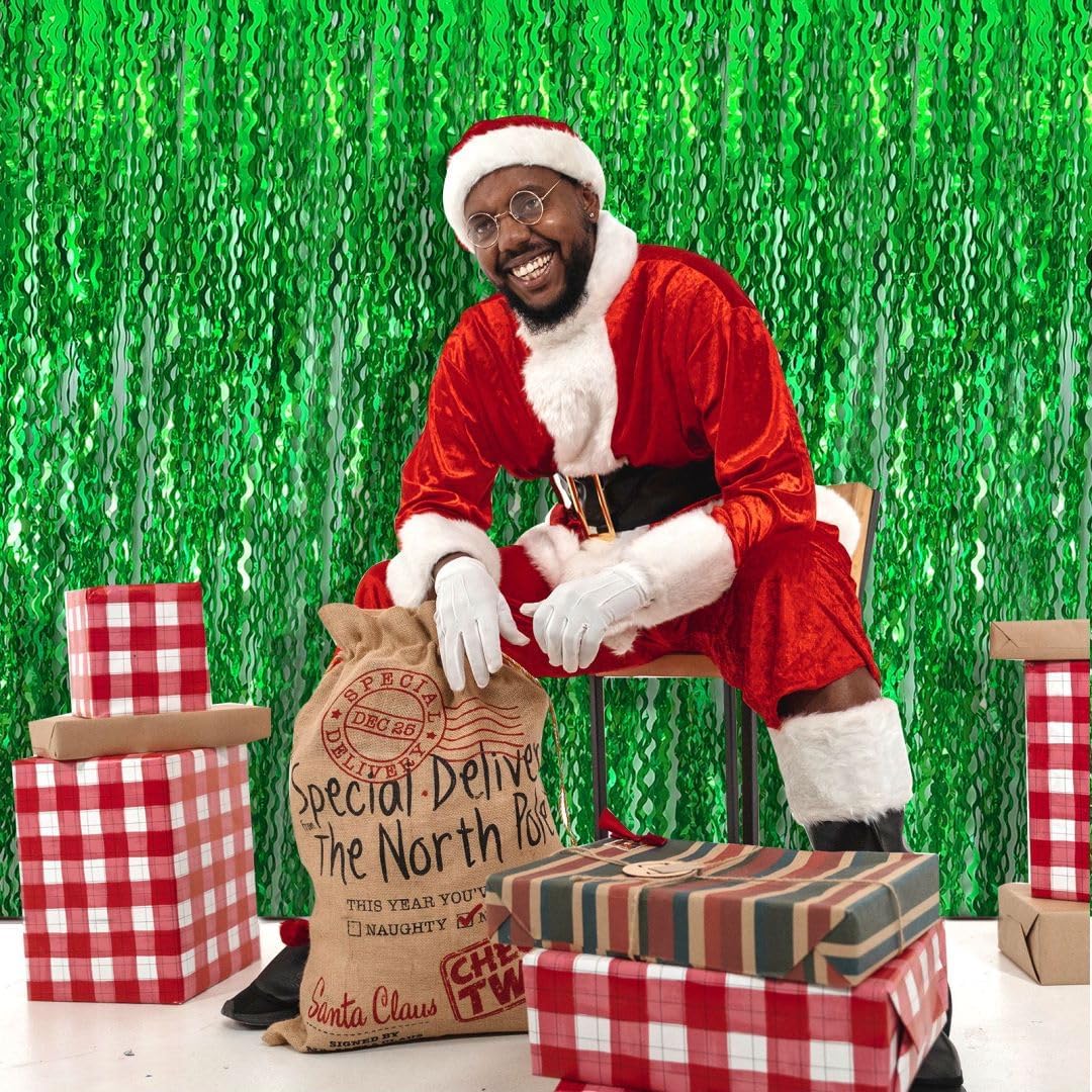 Green Foil Fringe Tinsel Curtain Backdrop, 10pcs Green Streamers Party Decorations for Birthday, Dinosaur Parties, Football Party, Jungle Theme, Easter,St Patricks Day, Door Hanging Decor