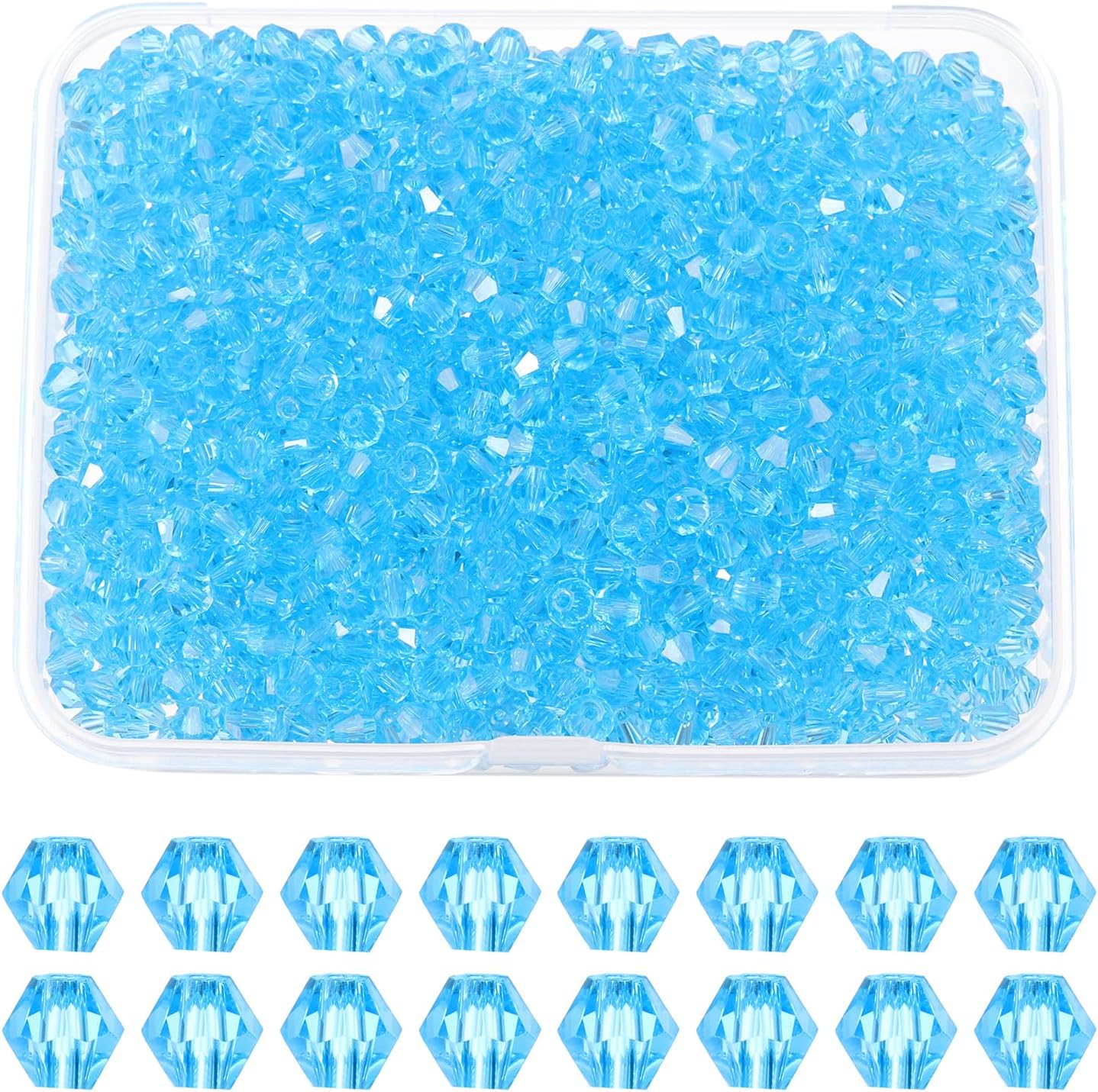 PATIKIL 1000pcs 4mm Bicone Glass Crystal Beads, Faceted Glass Spacer Beads with Box for Jewelry Making Bracelet Necklace Earrings DIY Suncatcher Craft, Sky Blue
