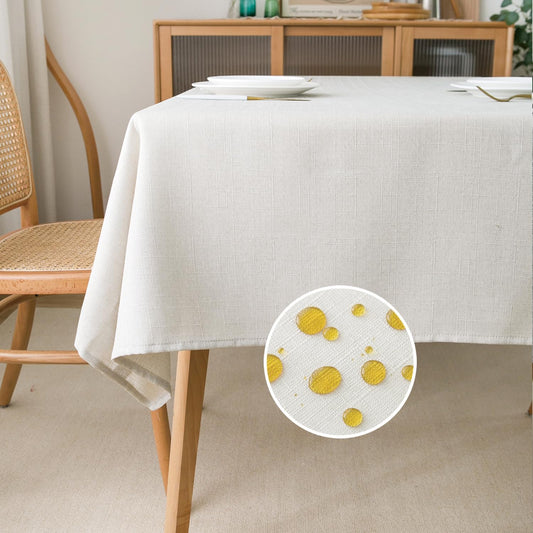 NLMUVW Square White Tablecloth 54 X 54 Inch - Linen Table Cloth Rustic Water Resistant Farmhouse Textured Table Cover for Cafe Dining Kitchen