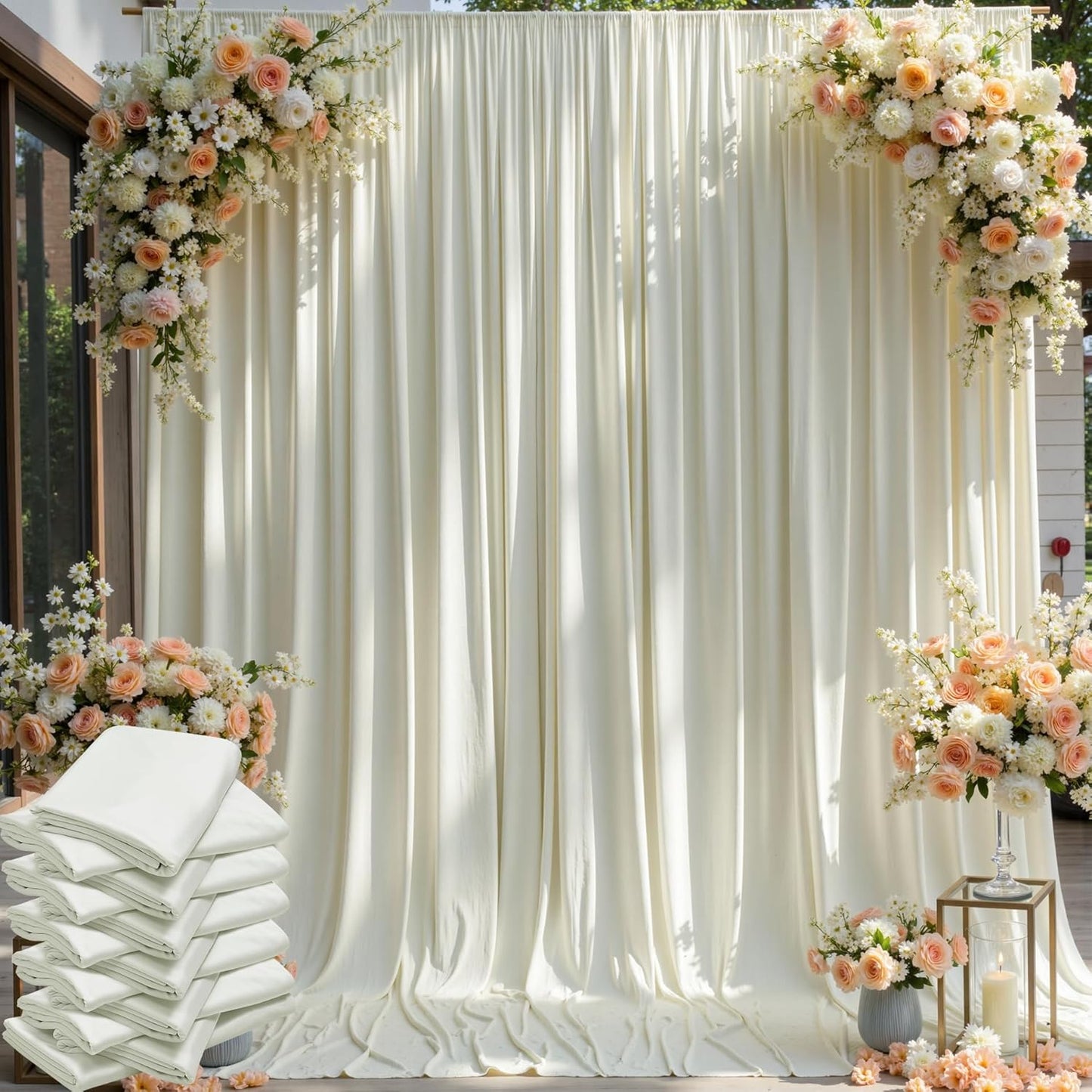 60×12ft Wrinkle Free Ivory Backdrop Curtain for Wedding Parties, 12 Panels 5×12ft Long Soft Silky Polyester Backdrop Drapes Cream Photo Back Drop Curtains for Party Photography Background Cloth