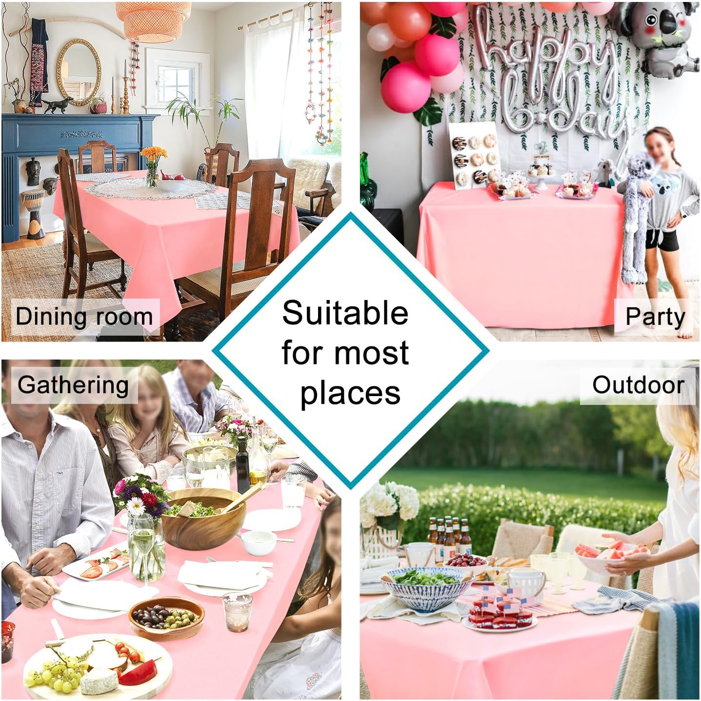 Hiasan Tablecloth for Rectangle Tables - Waterproof and Spillproof Washable Fabric Table Cloth for Dining Room Kitchen Party, 60 x 120 Inch, Rose Pink