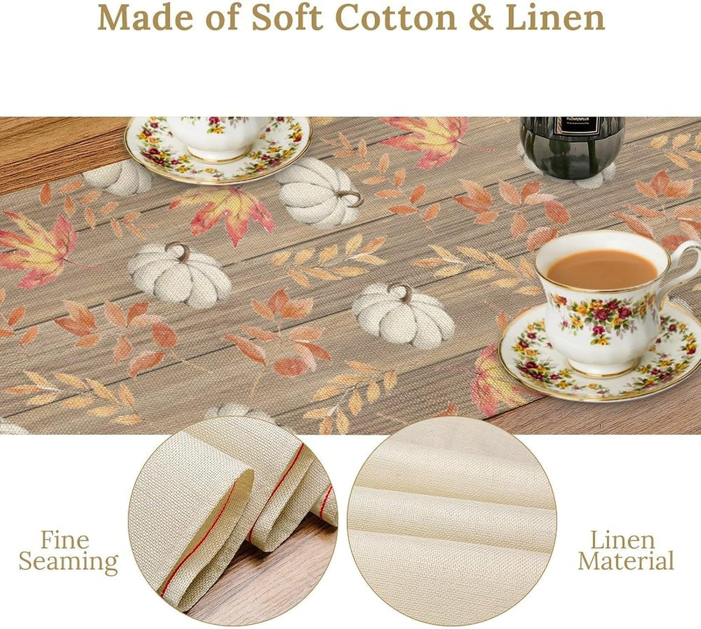 Autumn Table Runner,Pumpkins Maple Leaves Wood Fall r Seasonal Table Runner Kitchen Dining Table Decoration for Home Party Decor 13x60 Inch