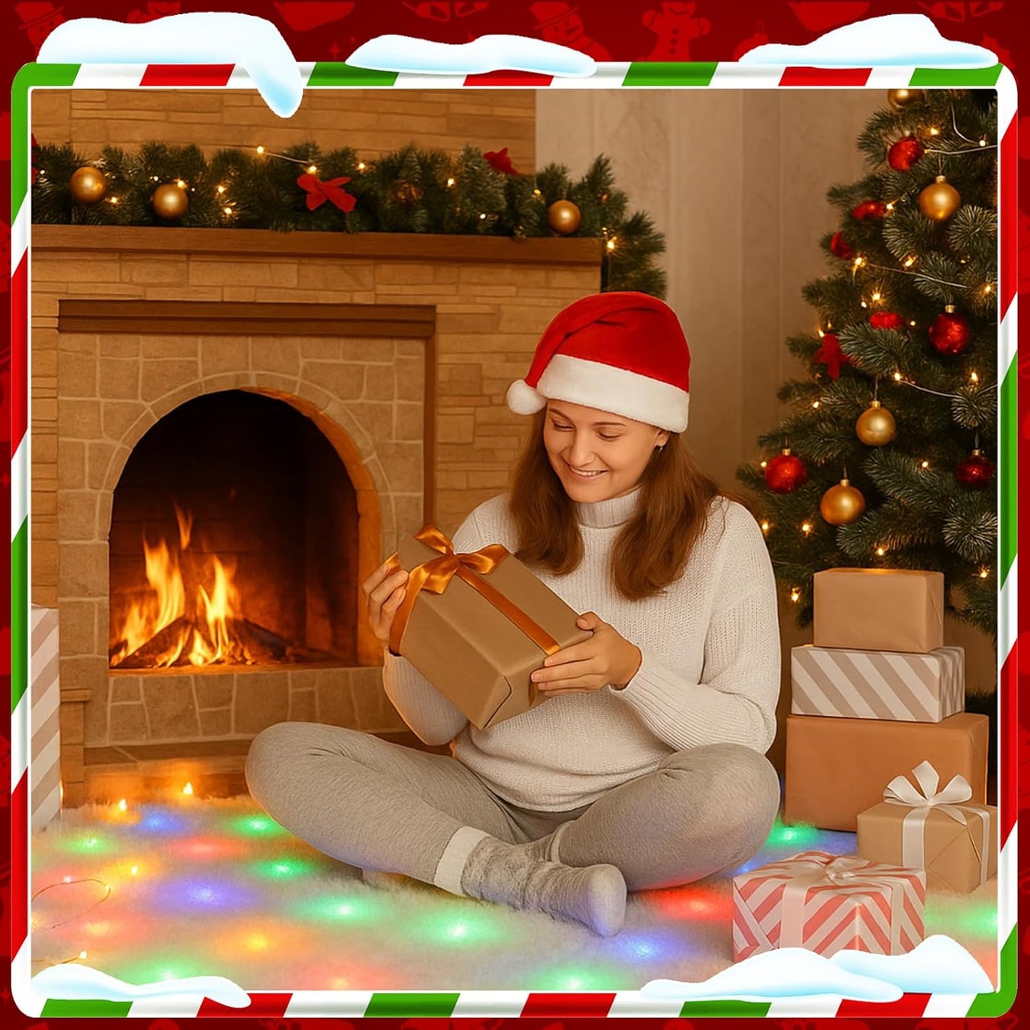 VIHOSE Christmas Snow Blanket with LED Lights String Pre Lit Artificial Fake Snow Blanket Roll Lighted Table Runner for Christmas Tree Village Display Winter Holiday Decor(Colorful Light,59'' X 16'')