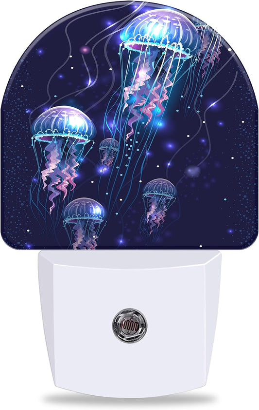 Glowing Jellyfishes Night Light Plug into Wall with Dusk to Dawn Light Sensors Jellyfishes Night Light LED Lamp for Bedroom Hallway Home Wall Decor Nightlight for Girls Boys Men Women