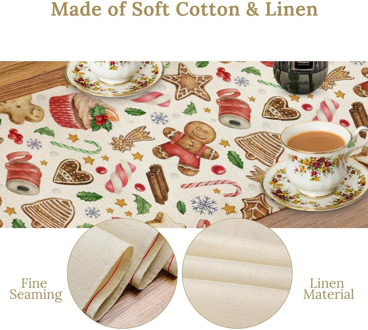 Christmas Table Runner, Christmas Gingerbread New Year Xmas Table Cloth Kitchen Dining Table Decoration for Home Party Decor 13x90 Inch