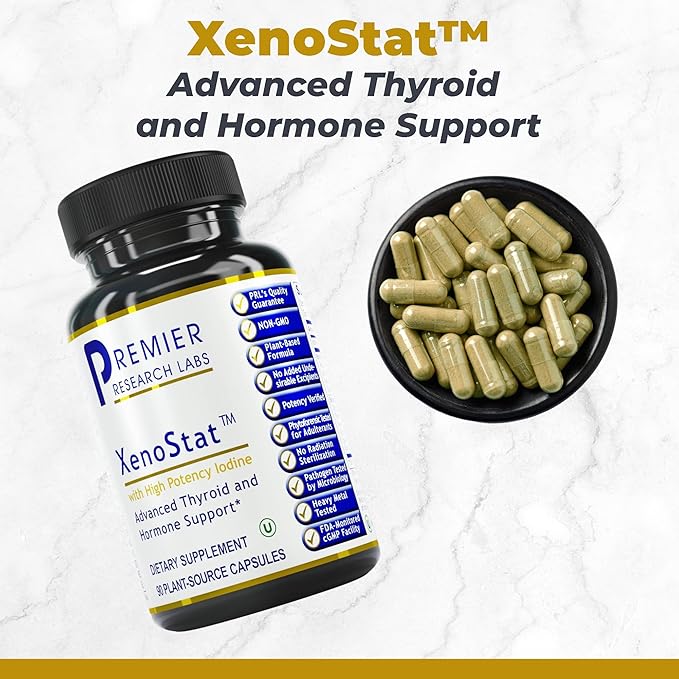Premier Research Labs XenoStat - Thyroid Function & Hormone Support - with Chlorella, Hyssop Herb, Milk Thistle & Reishi Mushroom - Kosher - Vegan - 90 Plant-Source Capsules