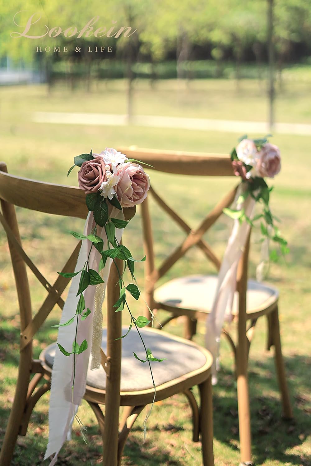Lookein Set of 8 Pew Flowers for Wedding Ceremony Chair Decorations Bench Decoration Wedding Aisle Chair Decoration, Dusty Rose