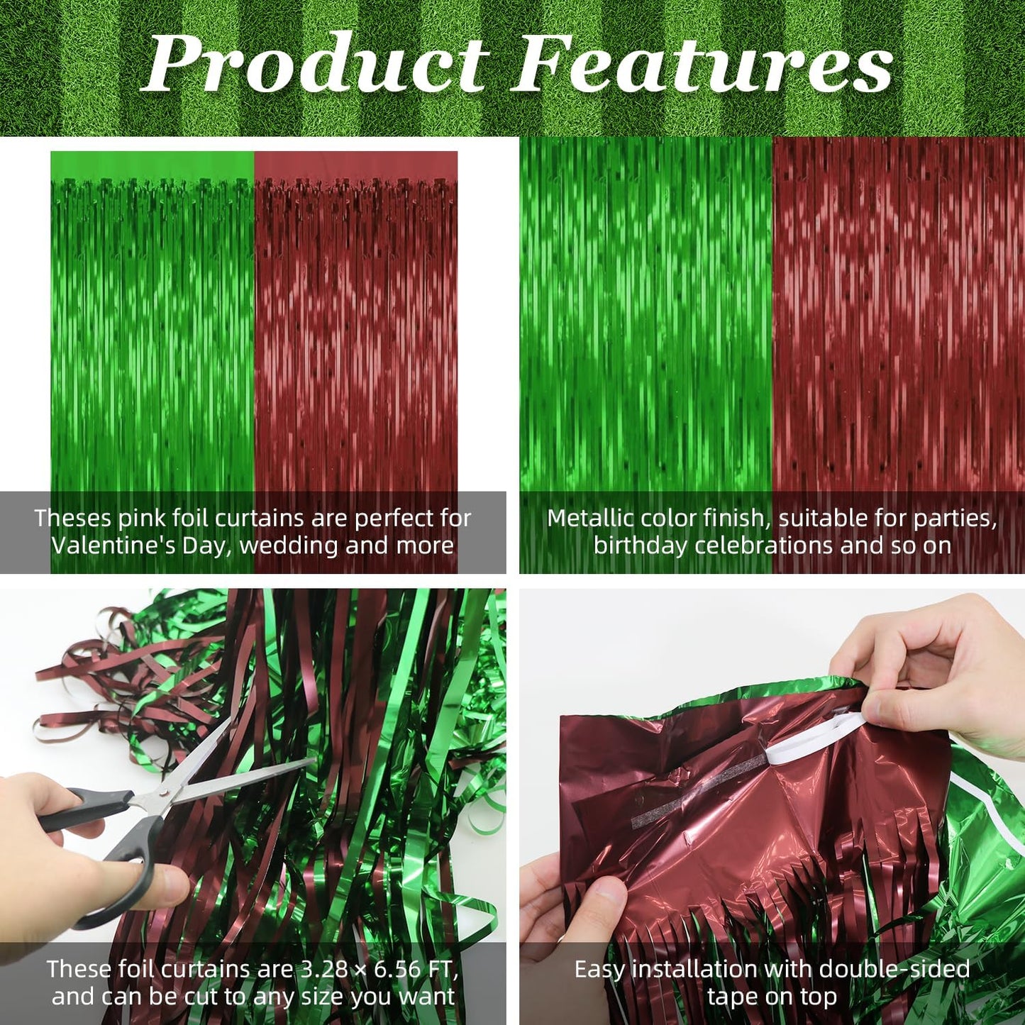 2 Pack Football Party Decorations,3.28 Ft x 6.56 Ft Football Tinsel Backdrop,Brown Green Foil Fringe Curtains Metallic Party Streamer Birthday Party Decorations Sports Background