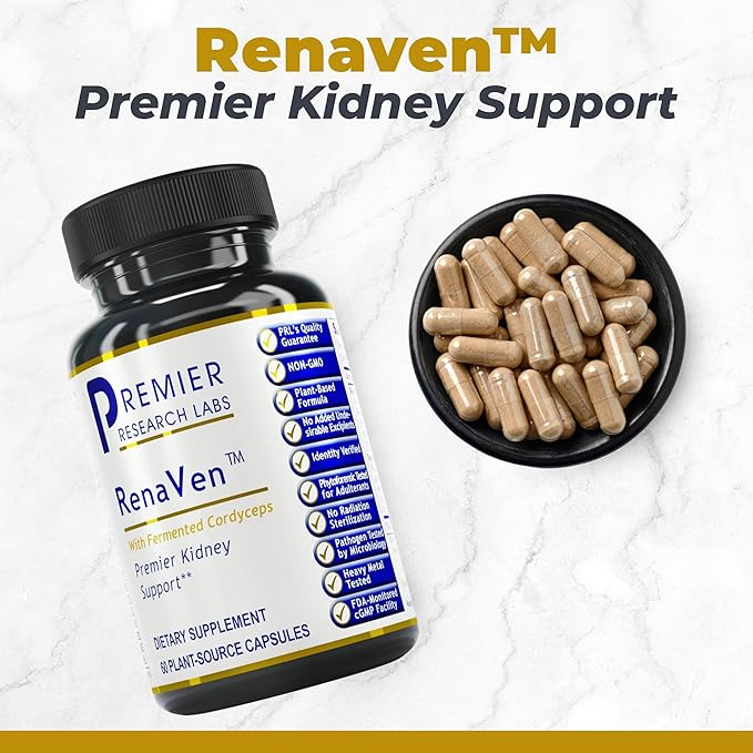 Premier Research Labs RenaVen - Premier Kidney Support for Kidney Cleanse Detox and Repair | Improve Kidney Function and Urinary Support with Fermented Cordyceps - 60 Plant-Source Capsules