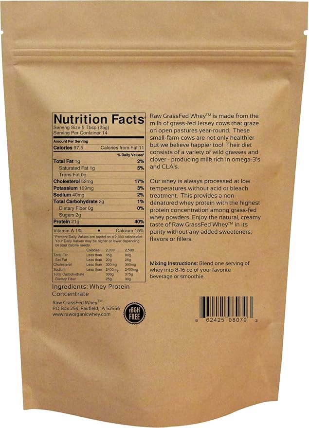 Raw Grass Fed Whey Protein Powder – Unflavored, Only 1 Ingredient: 100% Pure Grass-Fed Whey from Happy, Healthy Cows – Undenatured, Non-GMO, Hormone-Free, Gluten-Free, Made in USA, 12 OZ
