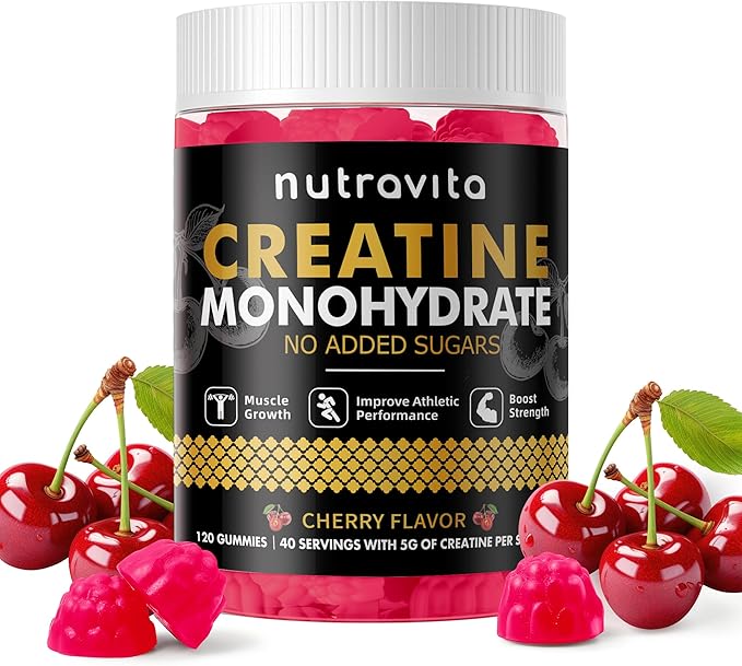 Creatine Monohydrate Gummies for Men & Women-5g of Creatine Monohydrate per Serving - Sugar Free,Vegan, Cherry Flavor, 120 Count