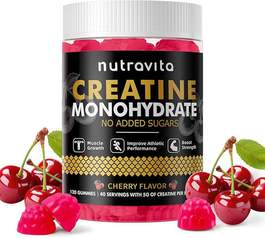Creatine Monohydrate Gummies for Men & Women-5g of Creatine Monohydrate per Serving - Sugar Free,Vegan, Cherry Flavor, 120 Count