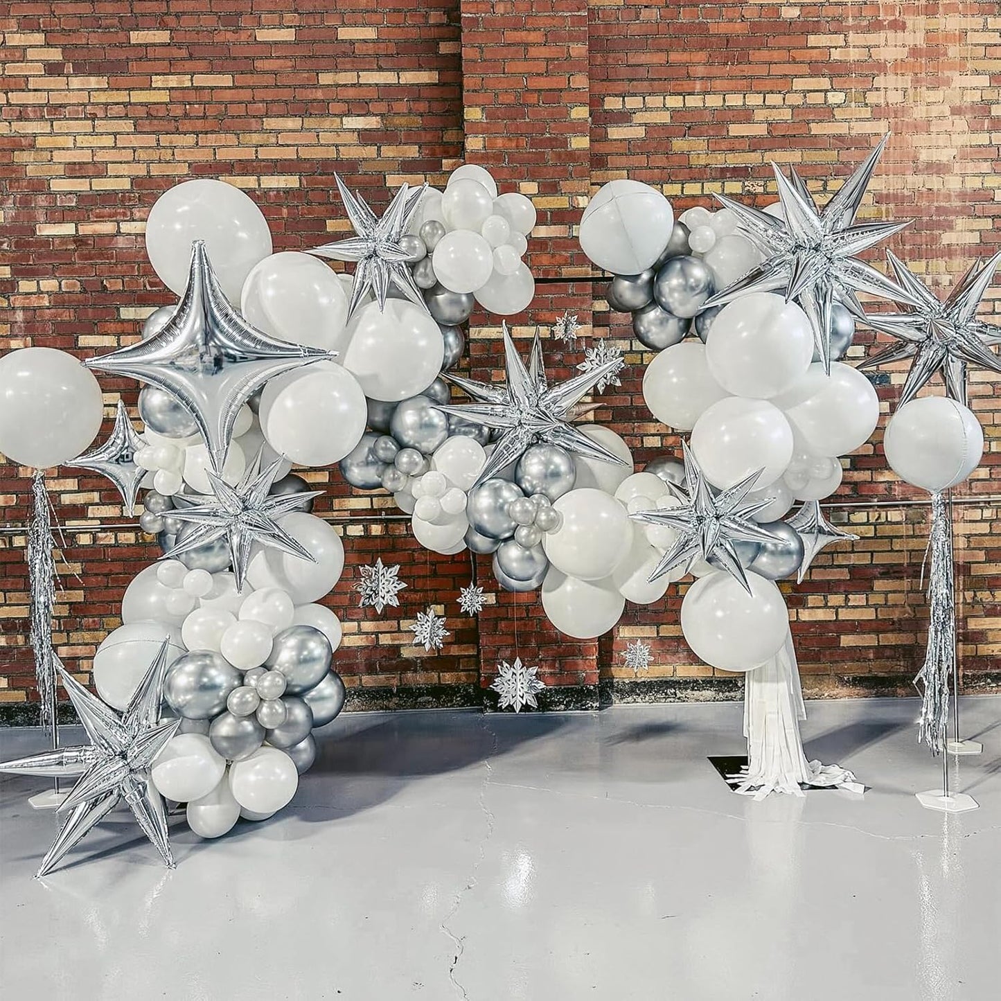 Silver Star Balloons,9Pcs 22Inch Silver Explosion Spike Cone Helium Polyester Film Star Foil Balloons for Birthday Anniversary Baby Shower Wedding New Year Disco Party Decorations