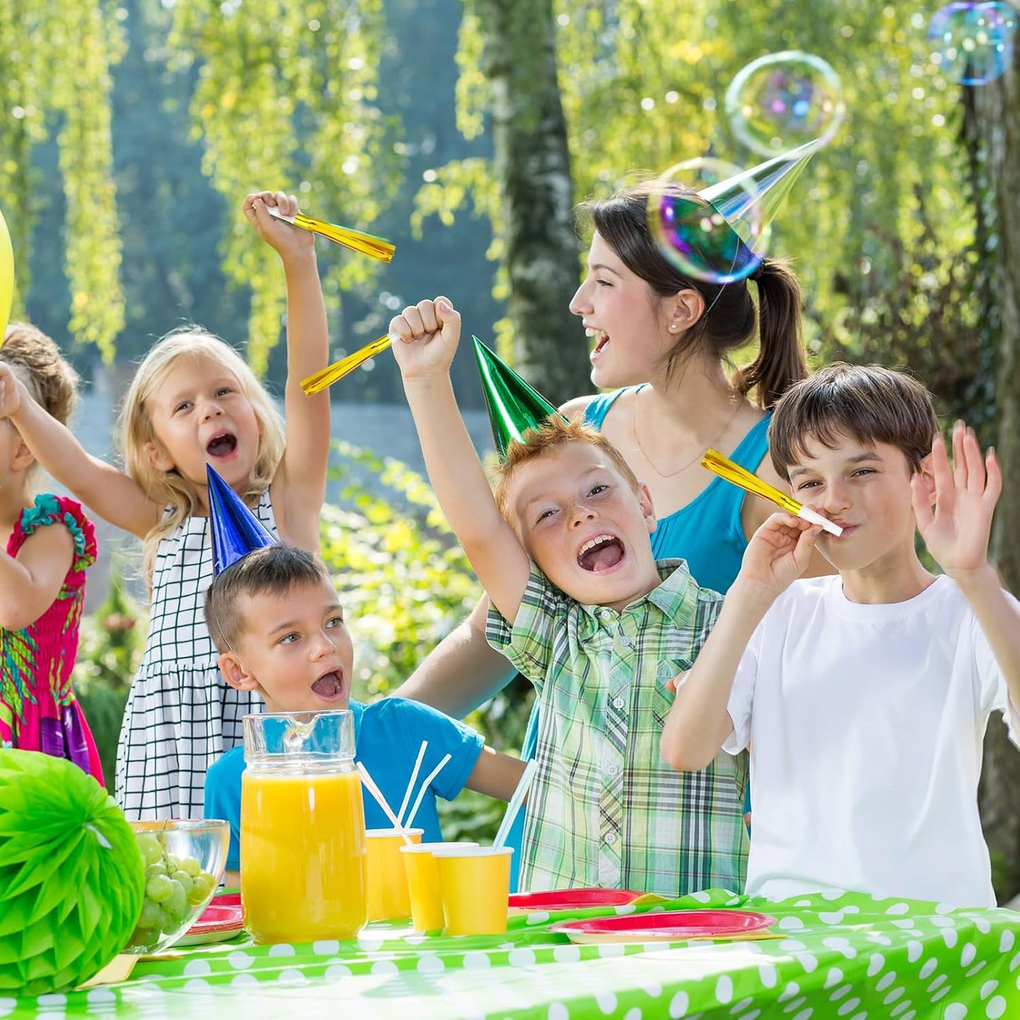 Metallic Fringed Noise Makers, 48 Pcs, Gold White, Silver White, for Noise Makers Party Favors, Baby Shower, Kids Birthday, New Year Party