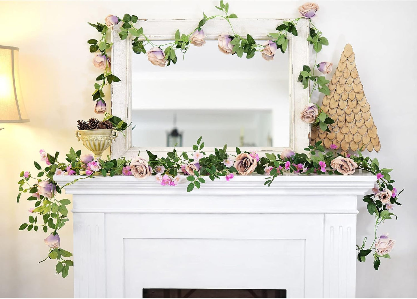 FiveSeasonStuff Smoky Purple Rose Silk Flower Garland Artificial Flowers Decoration Hanging Floral Décor for Wedding Baby Shower Birthday Party Garden 29 Ft 4 Pack