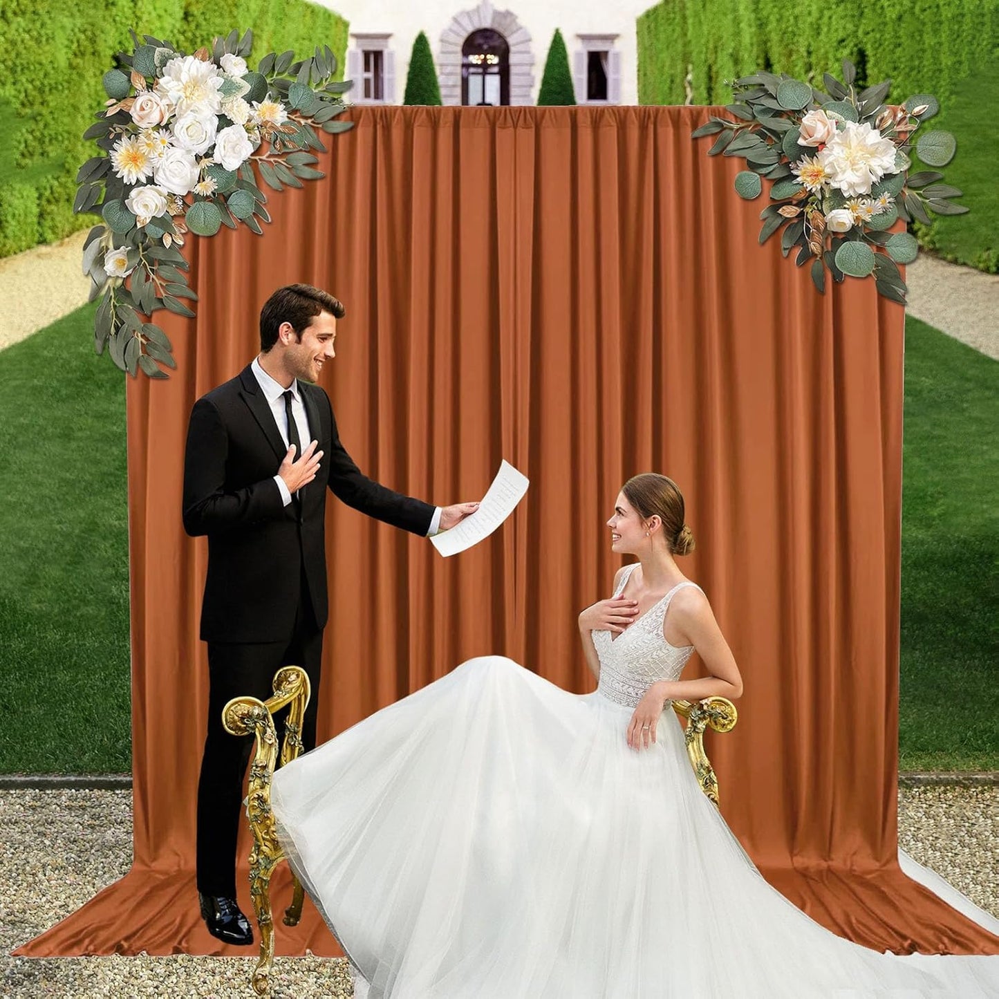 10ft x 10ft Dark Brown Backdrop Curtains for Parties, Fabric Satin Background Curtain with Rod Pockets for Weddings, Birthday, Baby Shower, Photography, Graduation Party Backdrop Drapes, 2 Panels