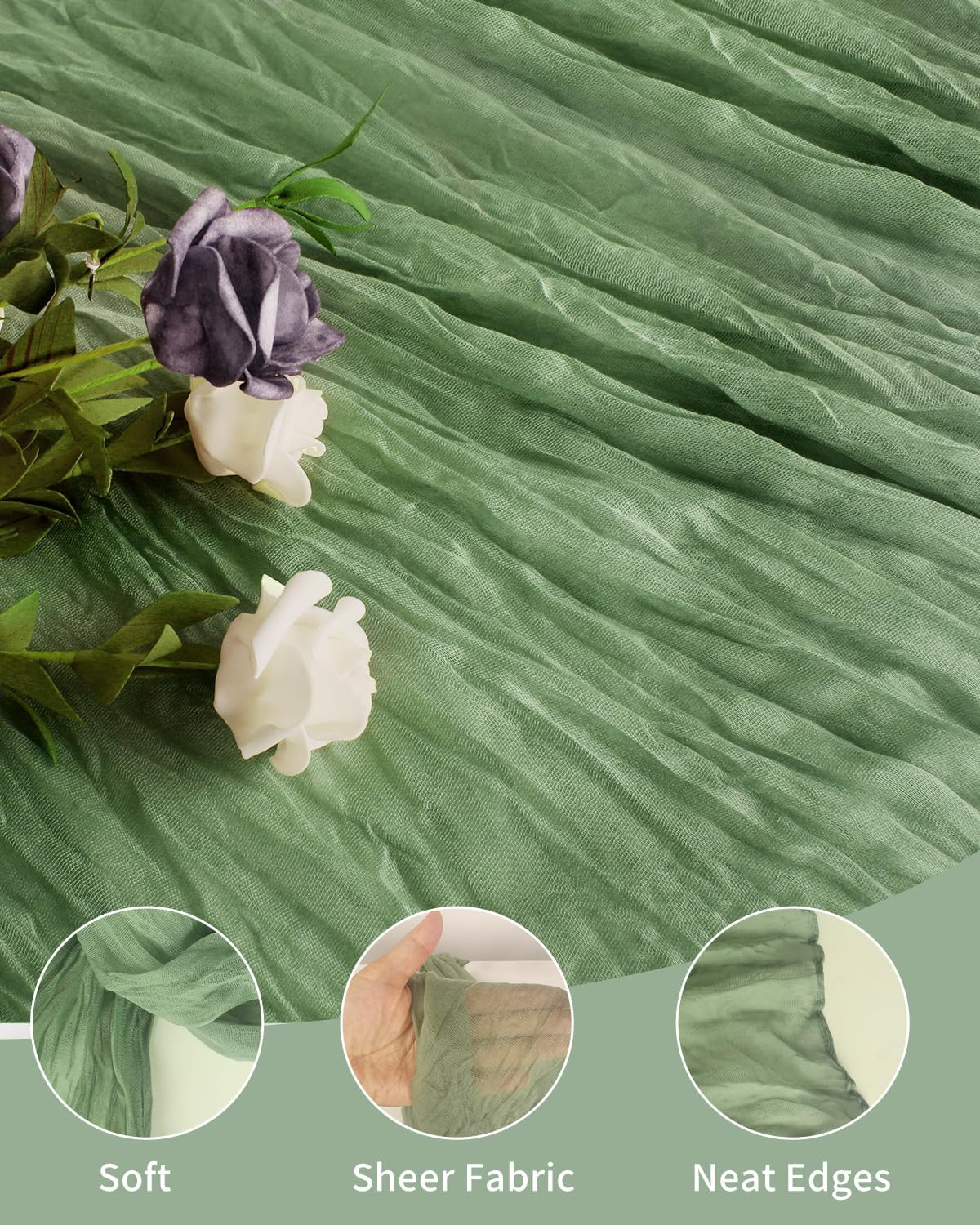 Sage Green Cheesecloth Table Runner 120 Inch, Boho Rustic Gauze 10 FT, Summer Cheese Cloth Runner for Wedding, Baby Bridal Shower, Party, Farmhouse Centerpiece Home Decorations
