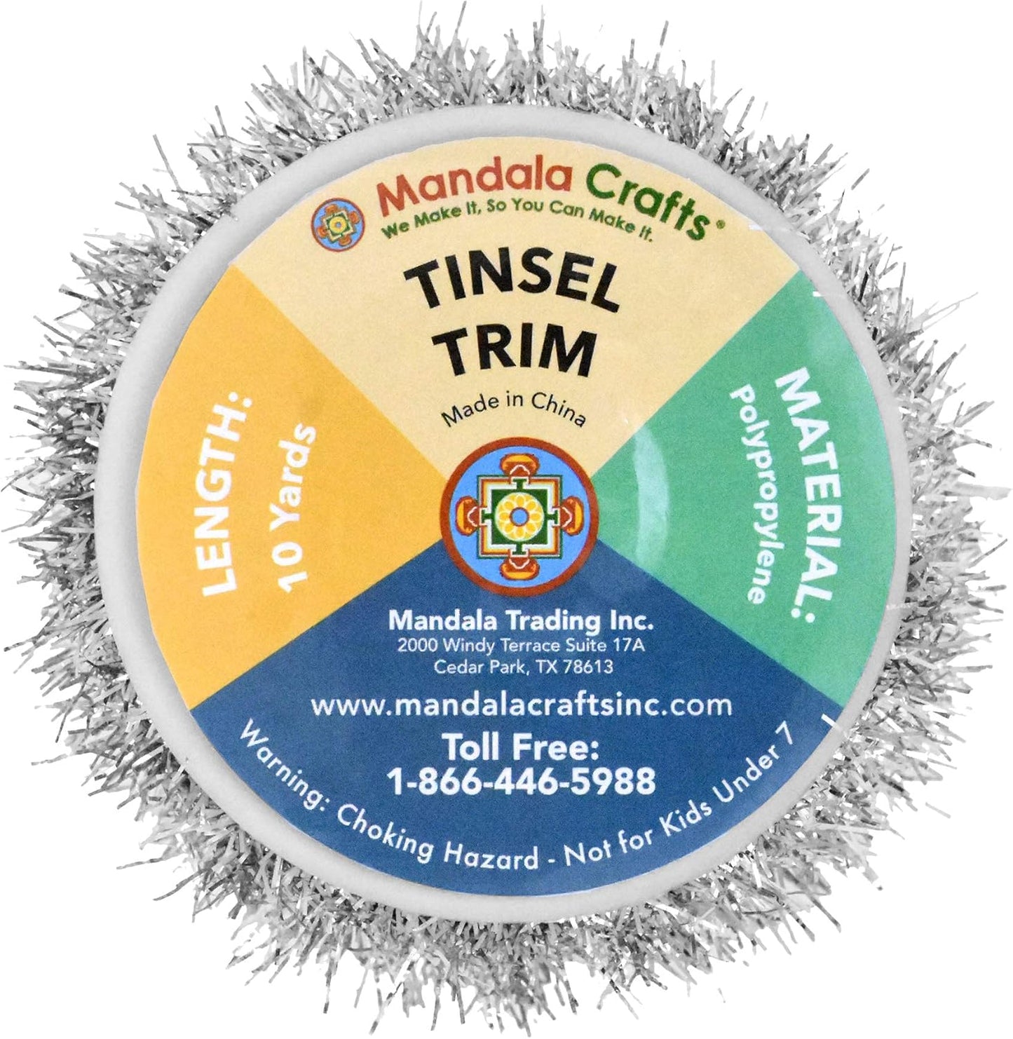 Mandala Crafts Silver Tinsel Garland - Thin Metallic Foil Glitter Mini Garland for Christmas Tree, Party, Wedding Decor, and Holiday Decorations