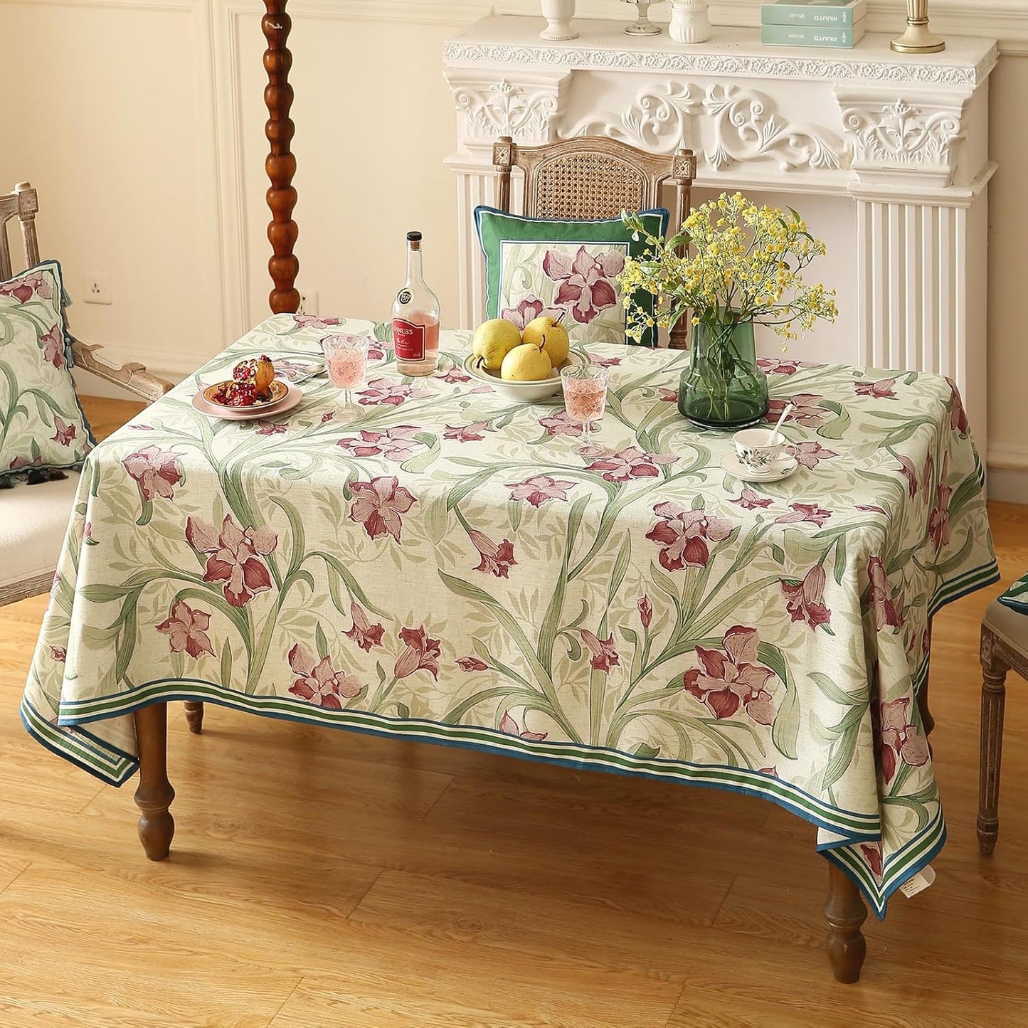 patdrea Designer French Green Small Tablecloth for Square Table,Elegant Violets Pattern Tablecloths,Table Cover Cloth Fall Decor for Kitchen Dining Christmas,Thanksgiving,55"x55"-Tara a