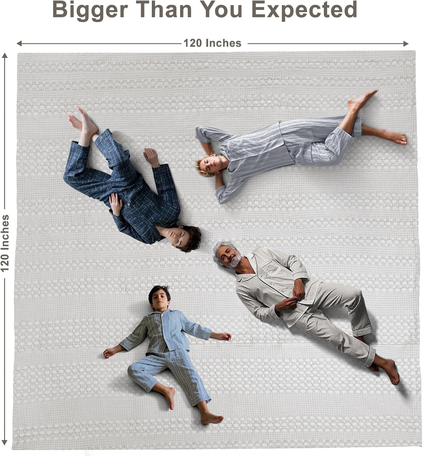 PHF 100% Cotton Waffle Blanket Oversized King 120"x120", Lightweight Breathable Extra Large 10'x10' Blankets for Bed, Giant Big Luxury Aesthetic Woven Bedding for Home Decor, Light Grey