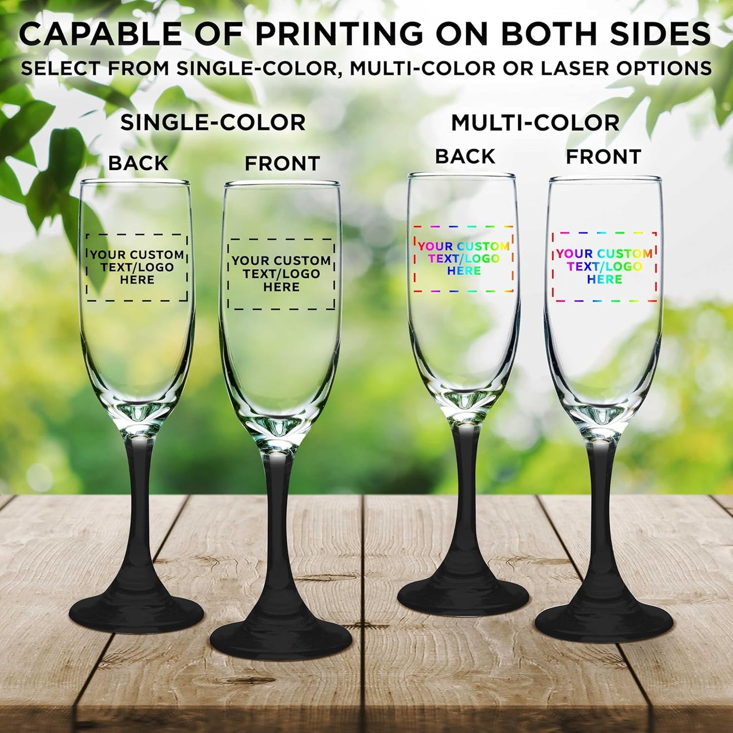 DISCOUNT PROMOS Custom Premiere Champagne Flutes 6.25 oz. Set of 10, Personalized Bulk Pack - Elegant Drinkware for Weddings, Events, & Promotional Gifts - Black