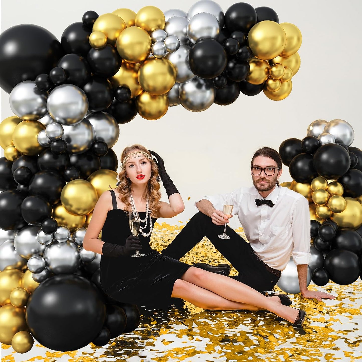 Black Gold Balloon Arch Kit 99Pcs Black Gold Silver Balloons Garland Kit Metallic Black and Gold Birthday Party Balloons for Boys Men Graduation Retirement Wedding Anniversary Bachelorette Decorations