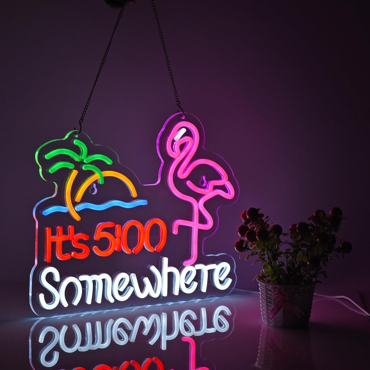 Flamingo Its 5 00 O'clock Somewhere Neon Sign for Wall Décor Dimmable LED Bar Beer Neon Light USB Powered Neon Art Signs