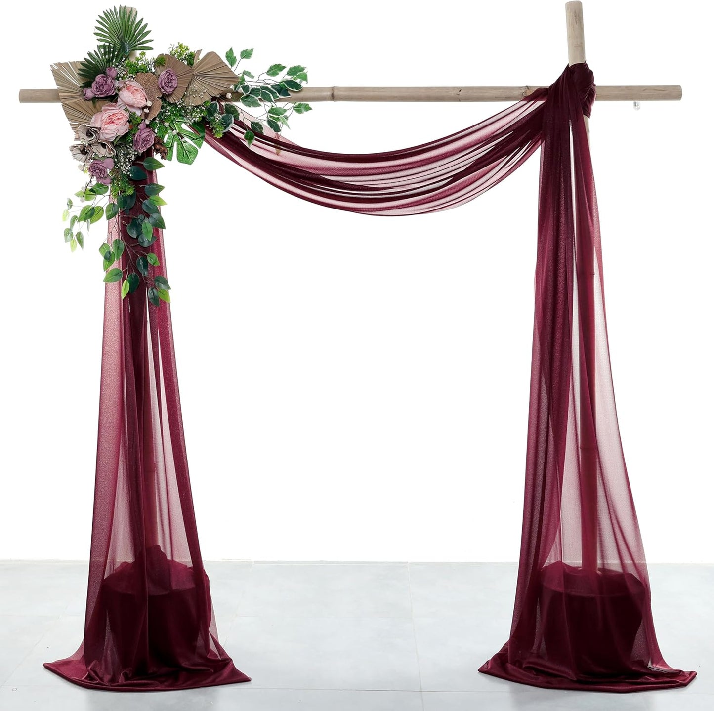 VDS Pack of 1 Panel (30 Inch X 20 Feet) Wedding Arch Draping Fabric Sheer Chiffon Fabric Drapery for Wedding Ceremony Reception Swag Backdrop Canopy Chuppah ARBO Altars Decoration (Burgundy)
