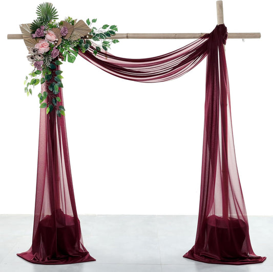 VDS Pack of 1 Panel (30 Inch X 100 Feet) Wedding Arch Draping Fabric Sheer Chiffon Fabric Drapery for Wedding Ceremony Reception Swag Backdrop Canopy Chuppah ARBO Altars Decoration (Burgundy)