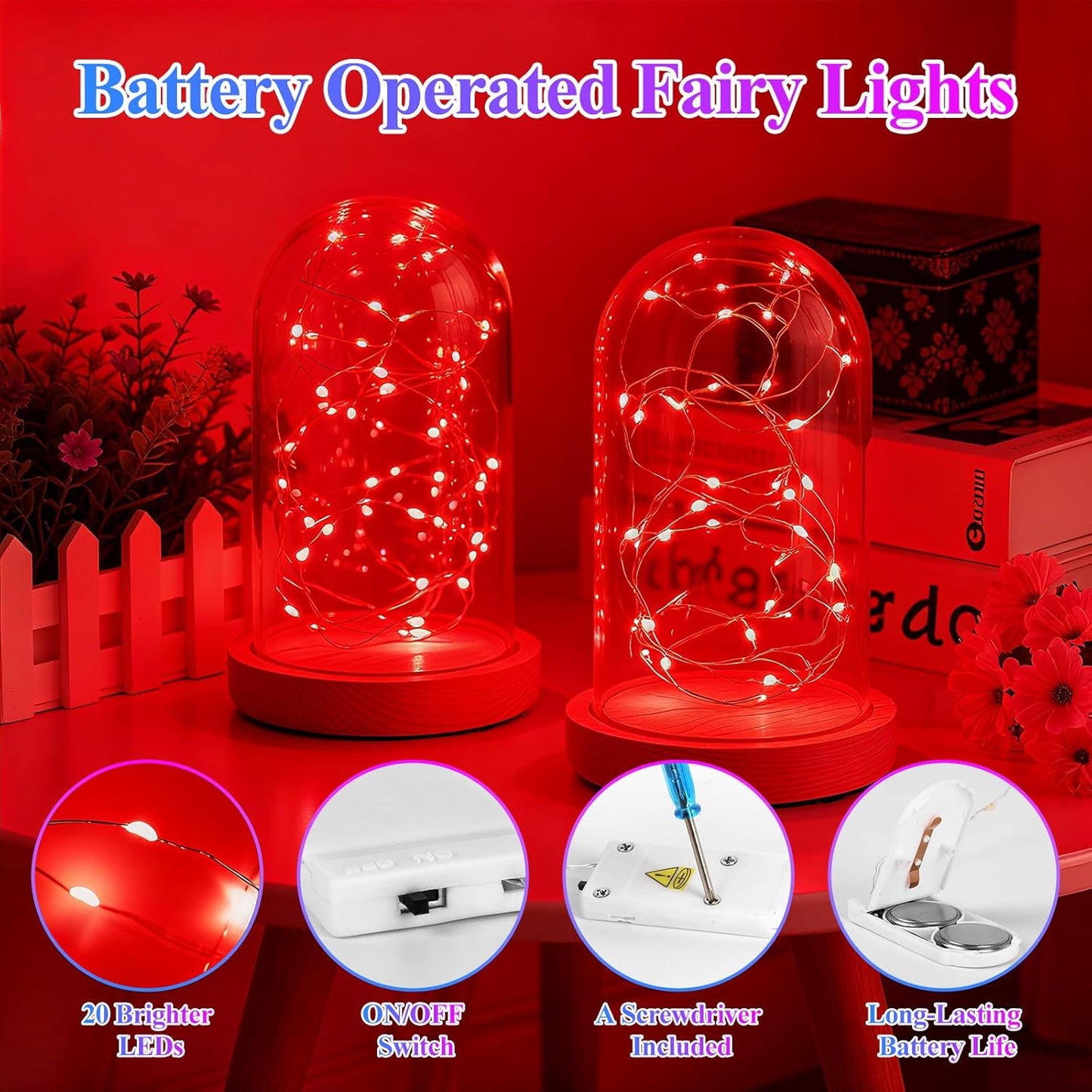 Lakumu 12 Pack Multi Color Led Fairy Lights Battery Operated - String Lights Waterproof Silver Wire 7 FT 20 Led Firefly Starry Moon Lights for DIY Christmas Decorations Mason Jar Party Wedding Decor