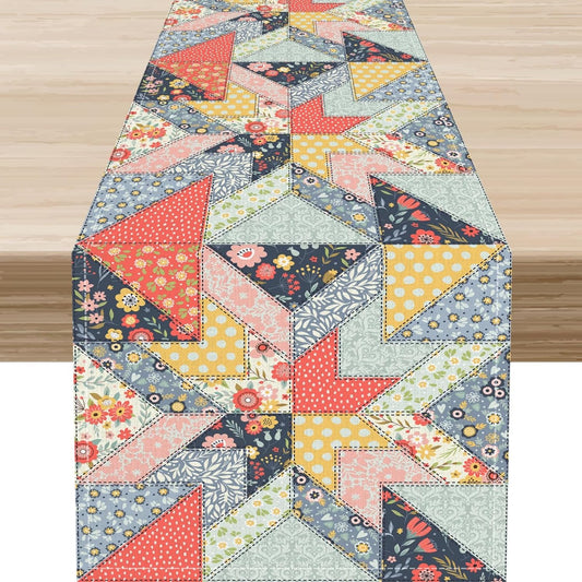 Boho Patchwork Table Runner, Vintage Farmhouse Colorful Wildflowers Bohemian Paisley Flower Table Center Decor for Home Kitchen Dining Patio Holiday Party Indoor Table Decorations, 13"x90" Inch