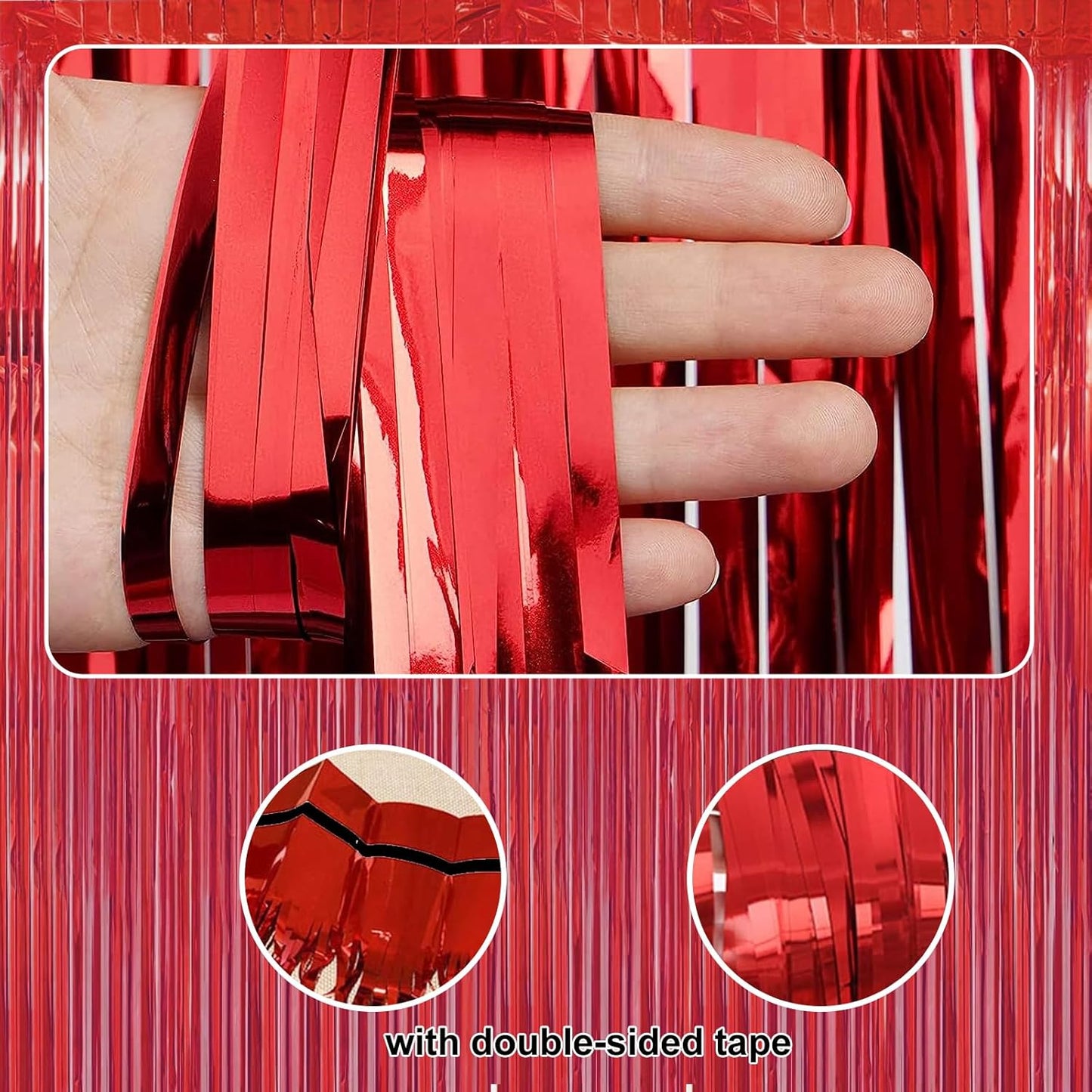 2 Pack 3.28 ft x 6.56 ft Red Tinsel Curtain Party Backdrop - Metallic Foil Tinsel Fringe Backdrop Door Fringe for Halloween, Christmas, Birthday Graduat