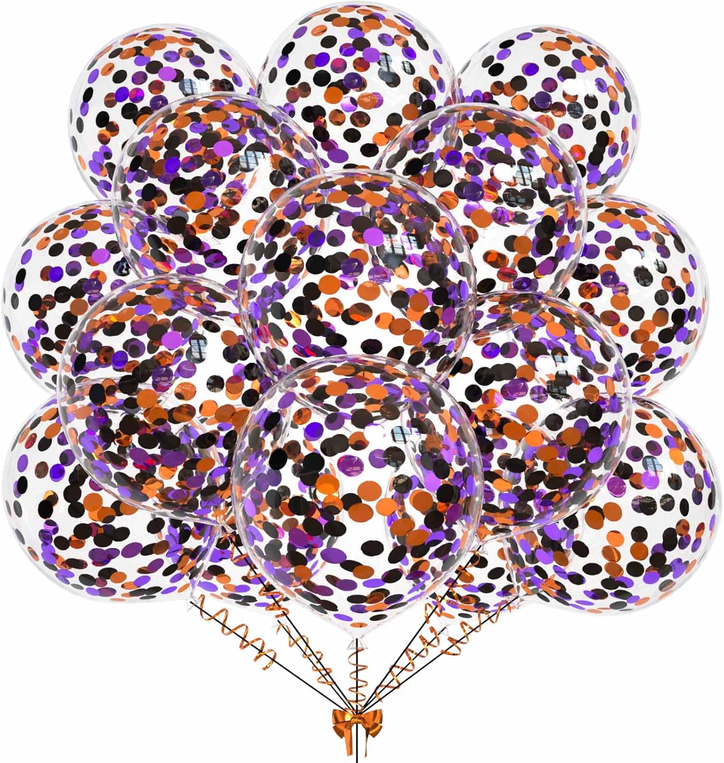50pcs Purple Orange and Black Foil Confetti Balloons,12 inch Latex Balloon with Purple Orange Black Confetti Inside for Halloween Party Decorations
