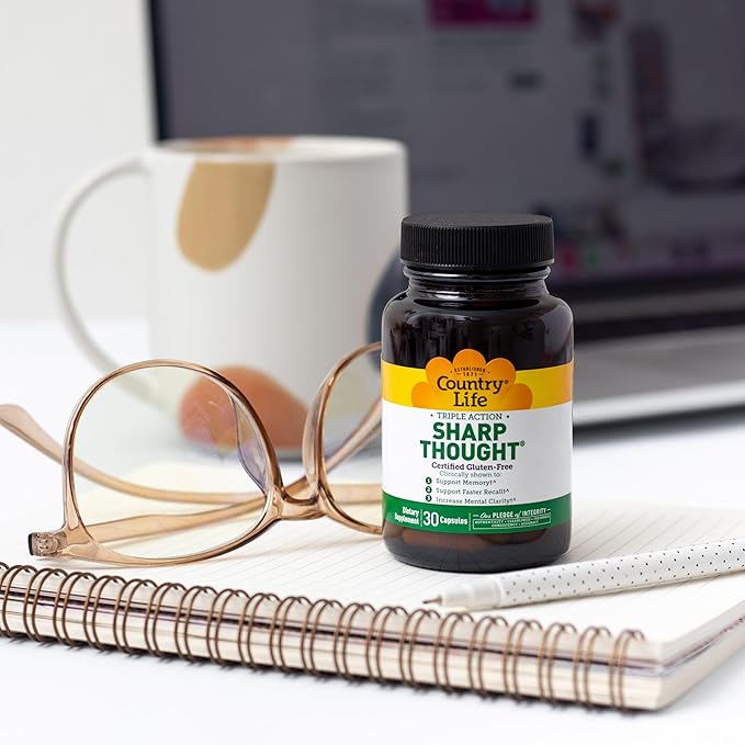 Country Life Sharp Thought - Memory & Cognitive Support Supplement – Sharp-PS Gold Phosphatidylserine + DHA – Promotes Mental Clarity & Faster Recall – Gluten-Free, 30 Capsules