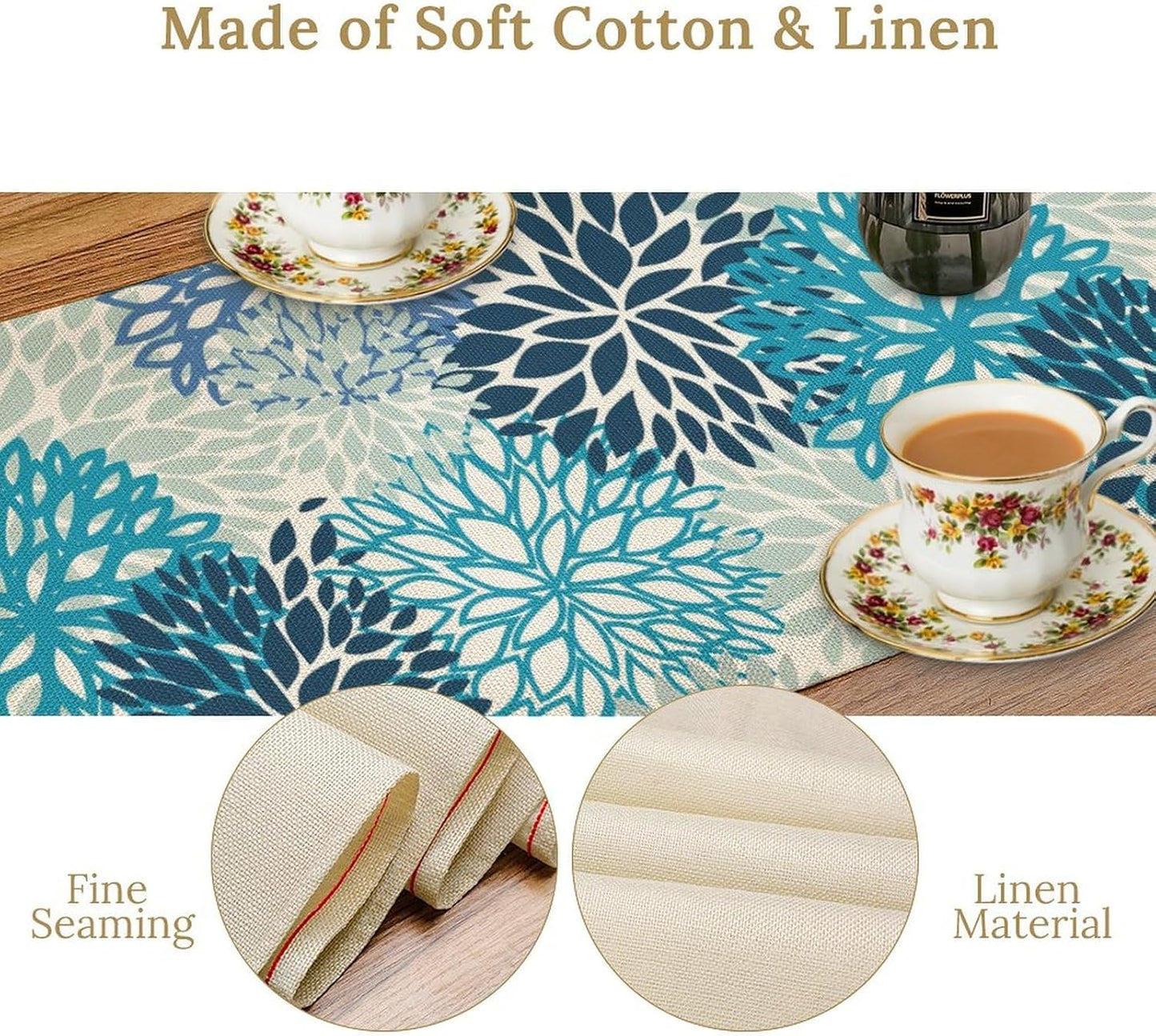 Floral Table Runner,Blue Flowers Print Spring Summer Table Cloth Kitchen Dining Table Home Party Decoration 13x120 Inch