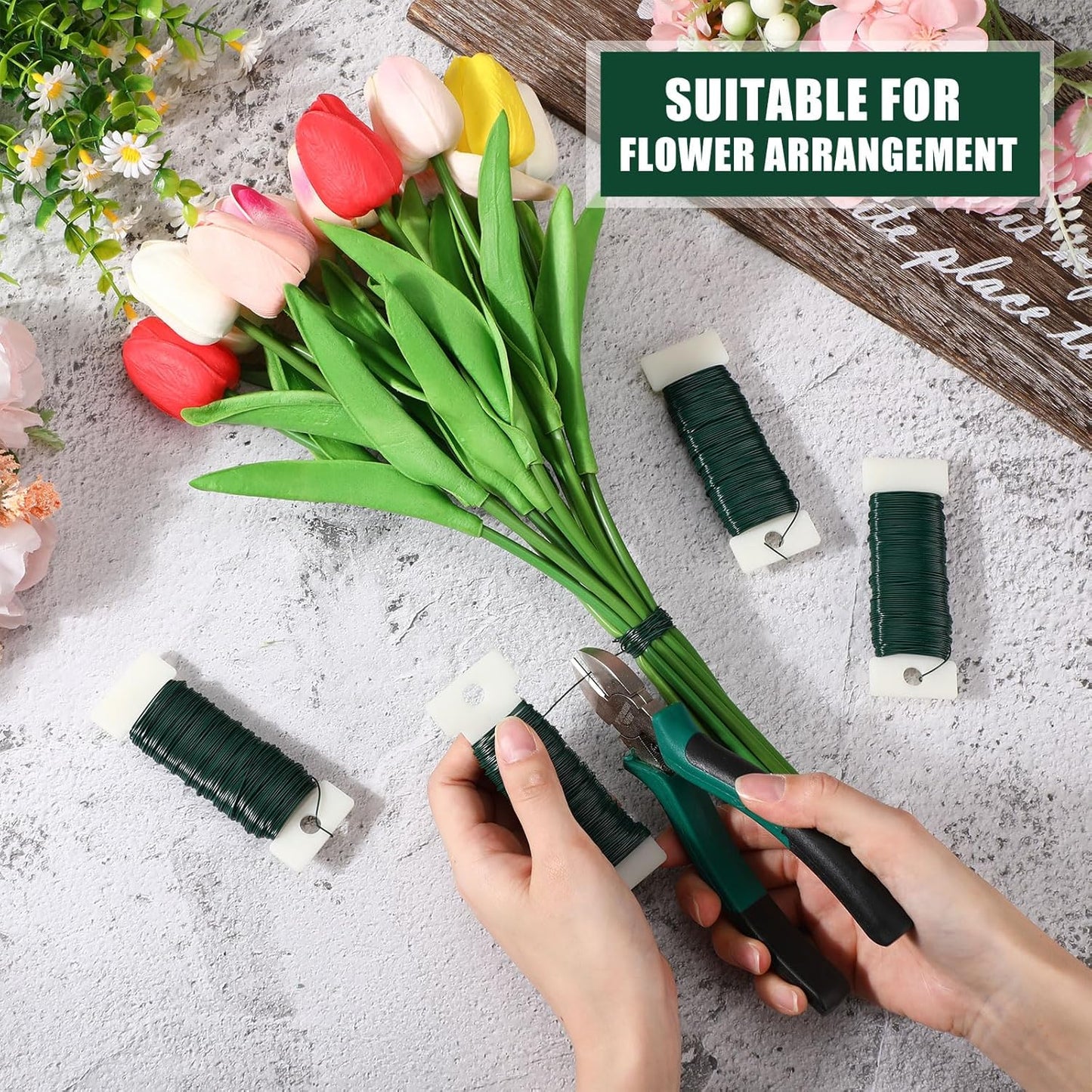 Ferraycle 48 Pack Green Floral Wire 38 Yards 22 Gauge Flexible Paddle Florist Christmas Green Wire for Crafts Christmas Wreaths Tree Garland and Floral Flower Arrangements