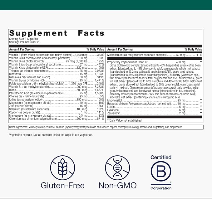 Metagenics PhytoMulti Multivitamin - Supports Healthy Aging, Cellular Health & Overall Wellness - For Men & Women - Over 20 Essential Vitamins & Minerals - With Vitamin B6, Lutein & Zinc - 60 Capsules