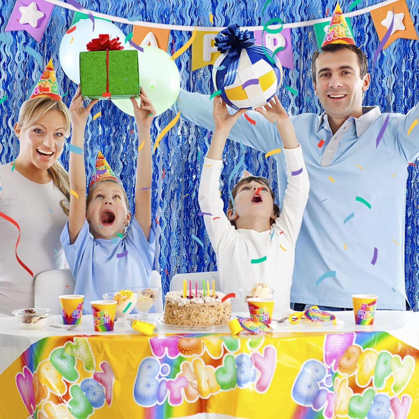 Blue Tinsel Foil Fringe Curtains Wavy Backdrop for Parties Sparkle Metallic Wavy Foil Fringe Backdrop Curtain for Party Decorations Photo Booth Props Birthday Graduation Wedding