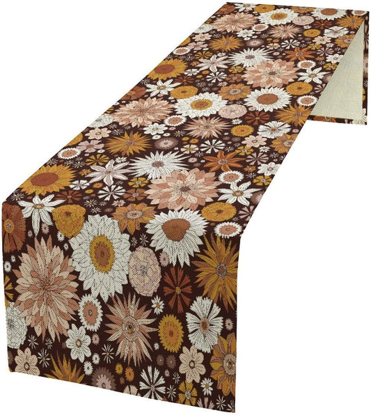 Boho Floral Table Runner, Vintage Country Farmhouse Daisy Flowers Modern Kitchen Dining Room Decoration for Indoor and Outdoor Wedding Party Banquet Table Runner 13x90 Inch