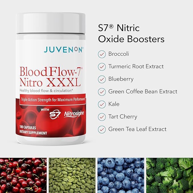 Juvenon Advanced BloodFlow-7 Nitro XXXL Support Supplement – Maximum Circulation Formula and Daily Wellness – 3X Strength Capsules Helps Your Performance