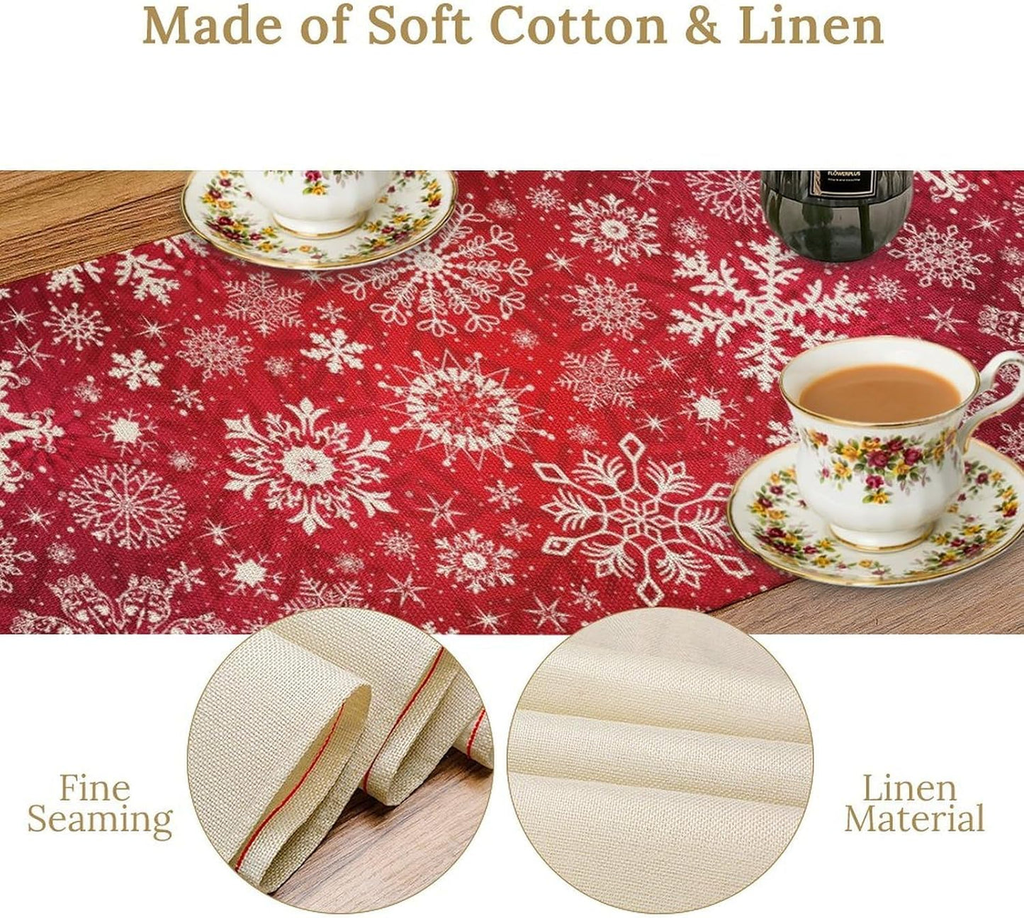 Snowflakes Christmas Table Runner, Winter Holiday Red Table Cloth Kitchen Dining Table Decoration for Home Party Decor 13x108 Inch