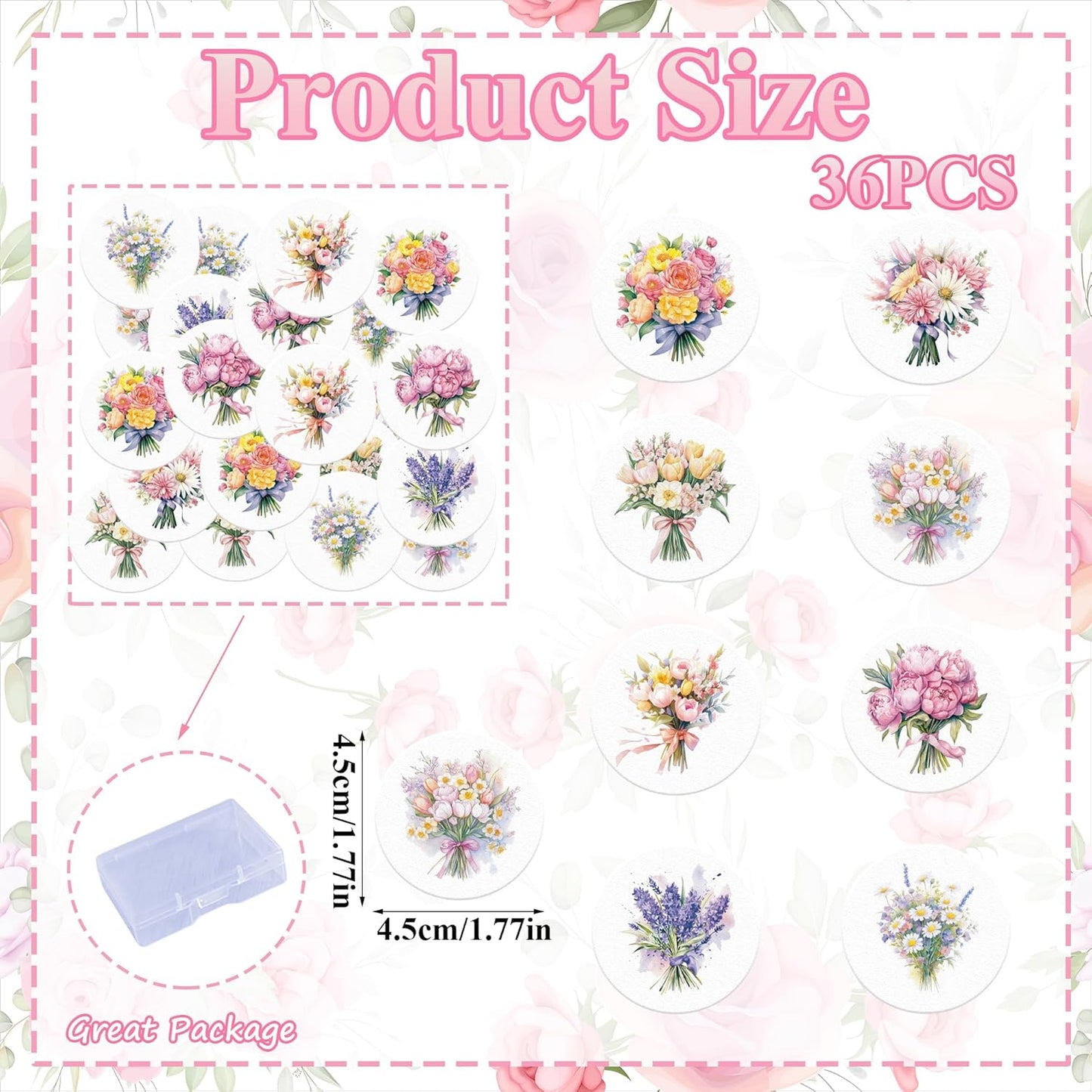 36PCS Edible Flower Bouquet Cupcake Toppers Wafer Paper Roses Daisy Lavender Flower Bouquet Decorations Flower Theme Party Birthday Baby Shower Party Supplie